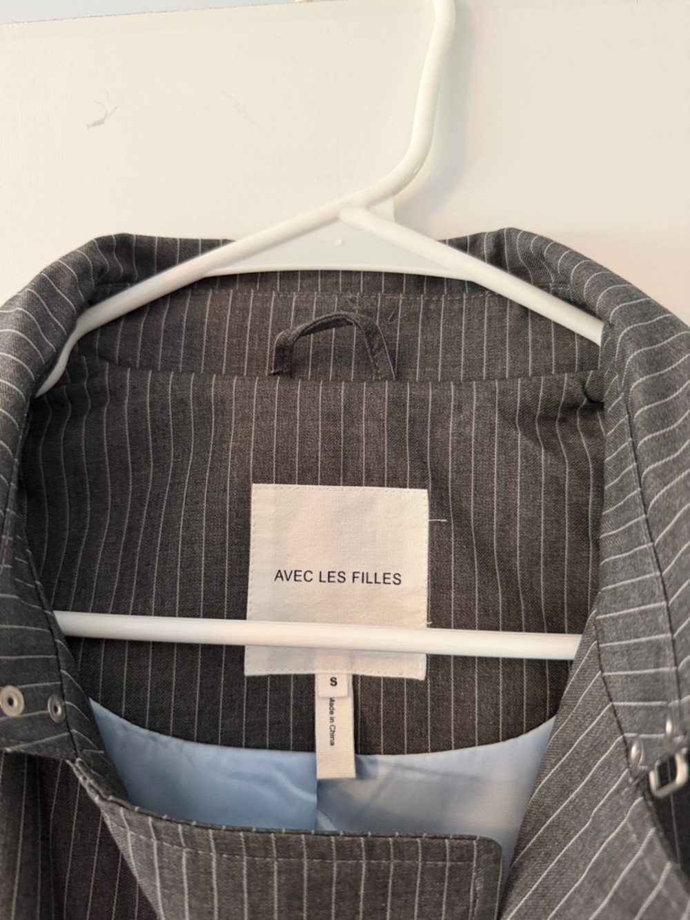 Avec Les Filles Gray Pinstripe Trench Coat - Picture 2 of 8